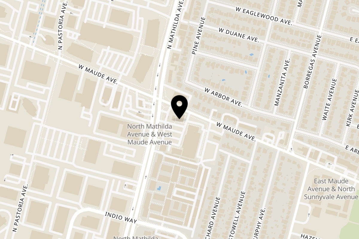 Map showing the location of Bagel Street Cafe Sunnyvale on 346 W Maude Ave in Sunnyvale