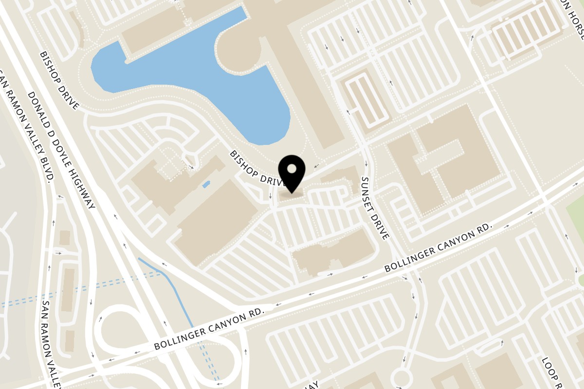 Map showing the location of Bagel Street Cafe San Ramon on 142 Sunset Dr in San Ramon